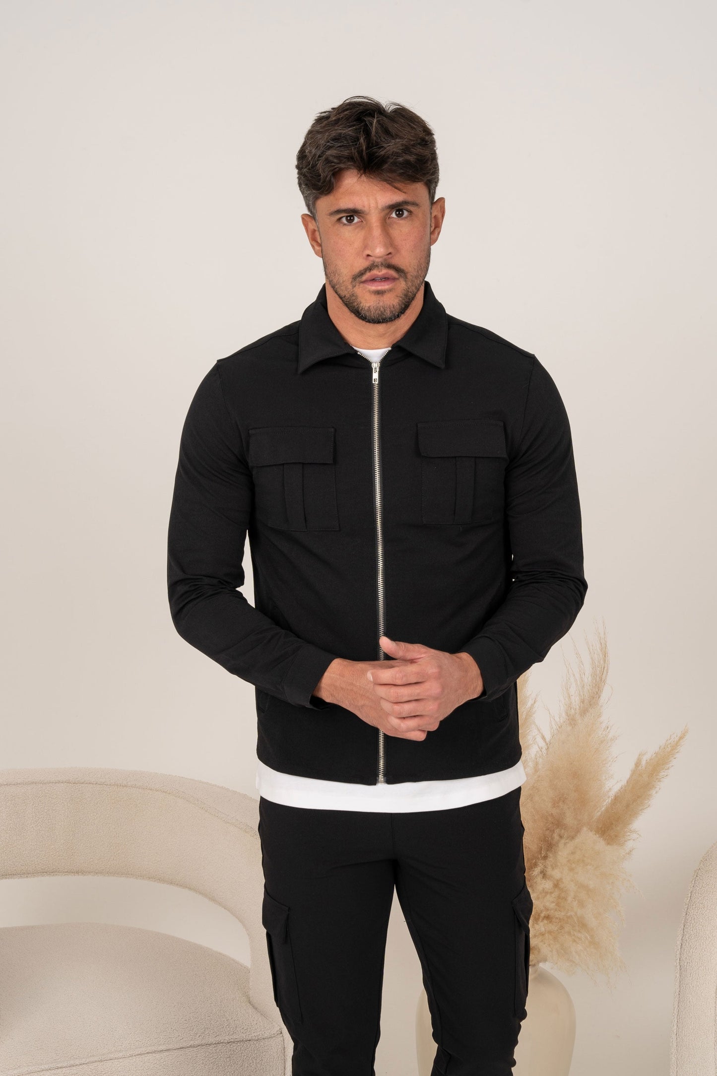 Premium Cargo Utility Jacket - Black