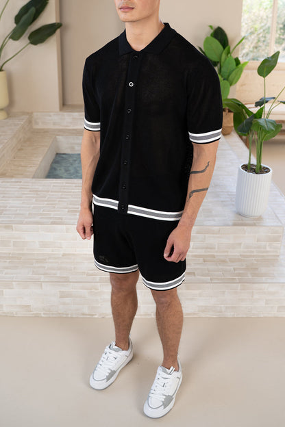 Mesh Tape Knitted Shorts - Black