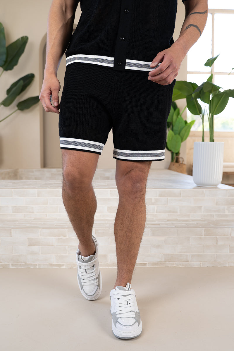 Mesh Tape Knitted Shorts - Black