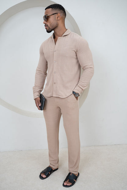 Linen Long Sleeve Resort Shirt - Stone
