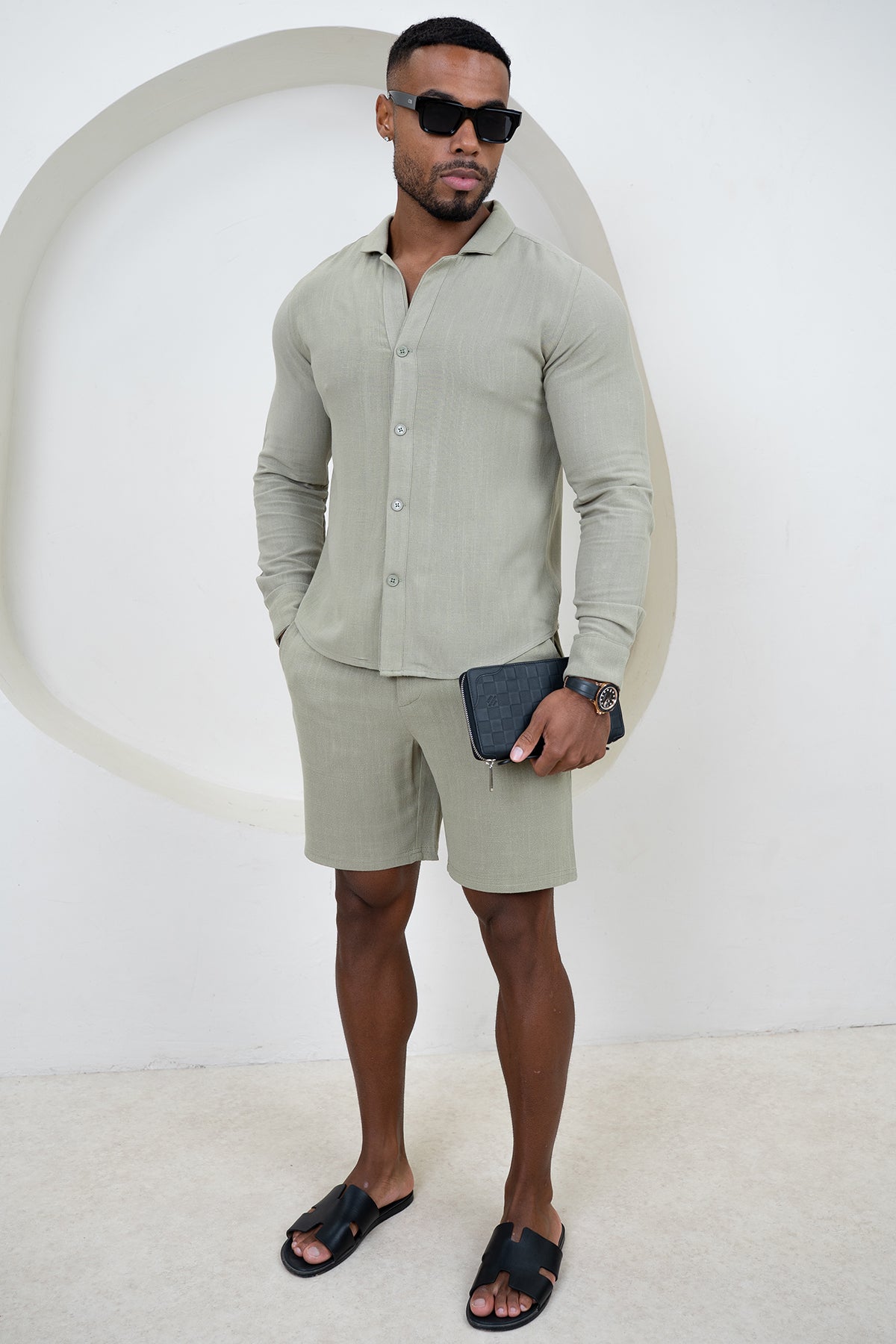 Linen Long Sleeve Resort Shirt - Olive