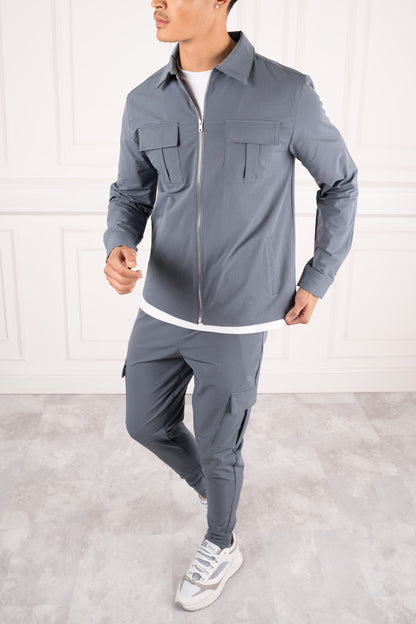 Premium Cargo Utility Jacket - Steel Blue