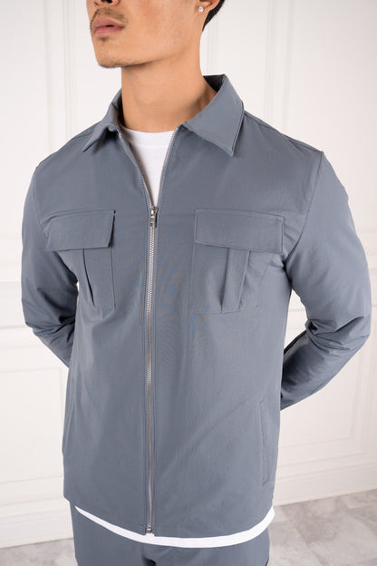 Premium Cargo Utility Jacket - Steel Blue