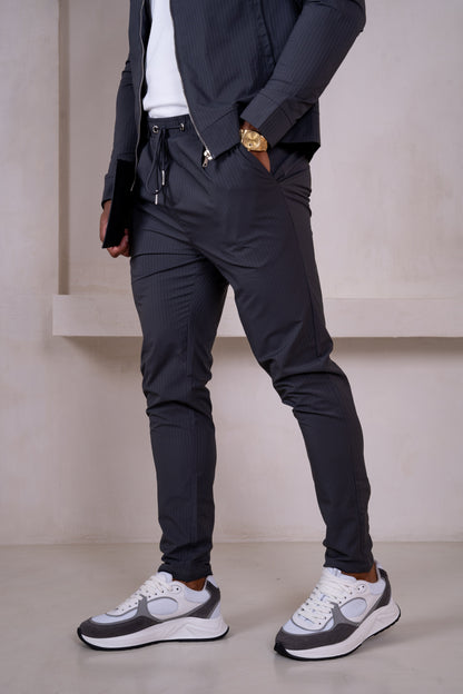 Pinstripe Cargo Utility Overshirt - Charcoal