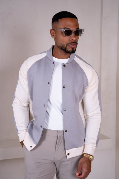 Panelled Scuba Varsity Jacket - Grey
