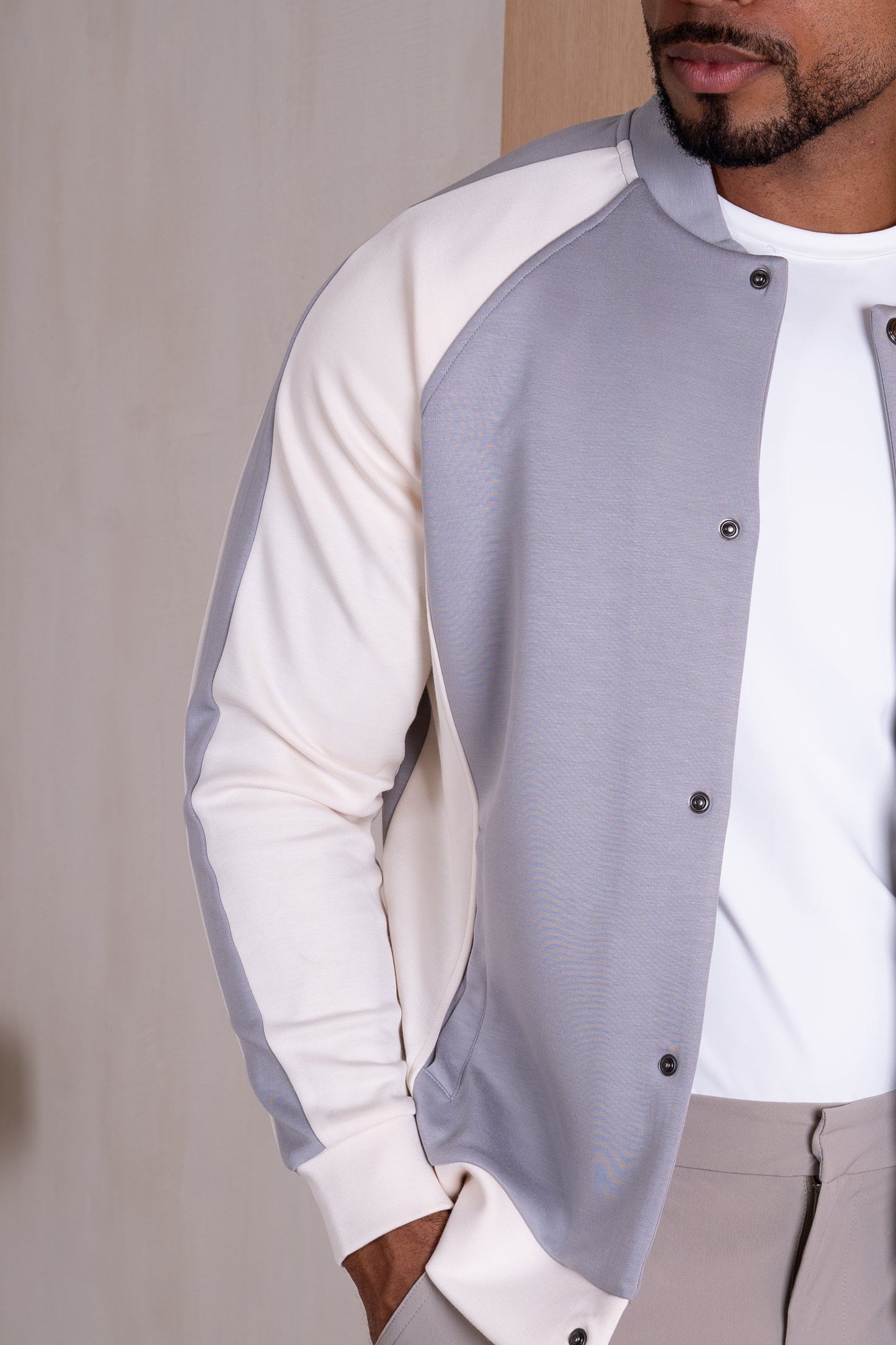 Panelled Scuba Varsity Jacket - Grey