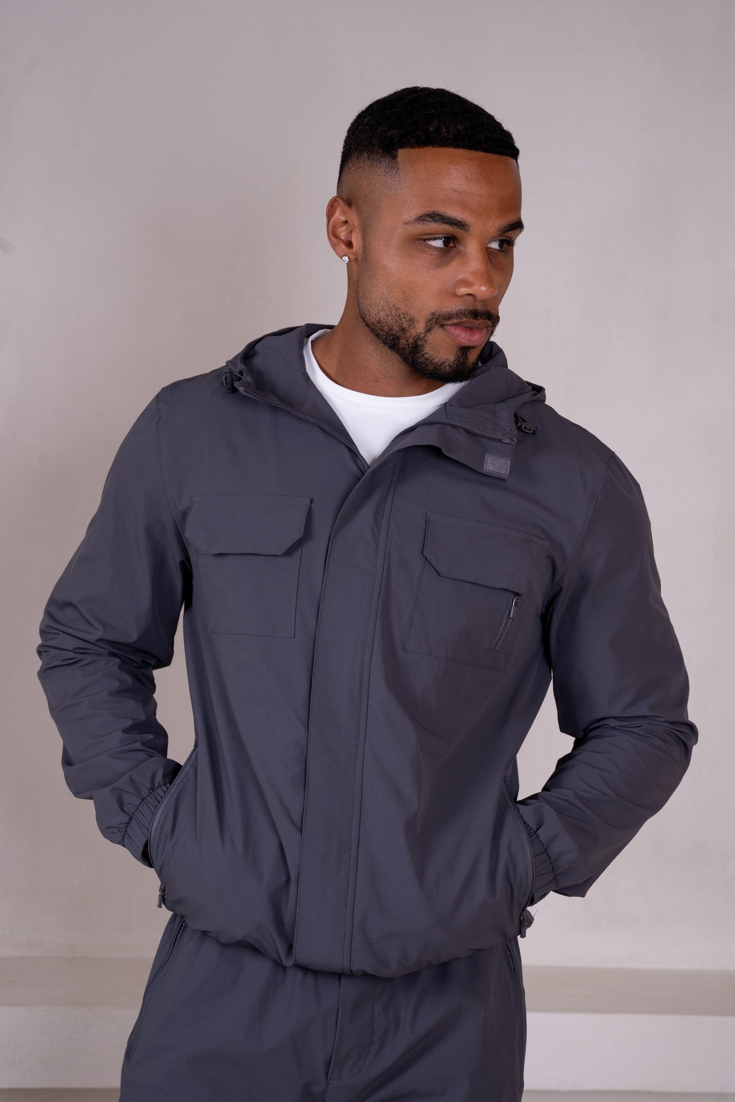 Technical V3 Cargo Windbreaker Jacket - Charcoal
