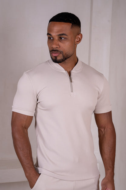Slim Stretch Quarter Zip Polo - Taupe