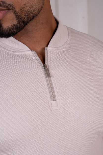 Slim Stretch Quarter Zip Polo - Taupe
