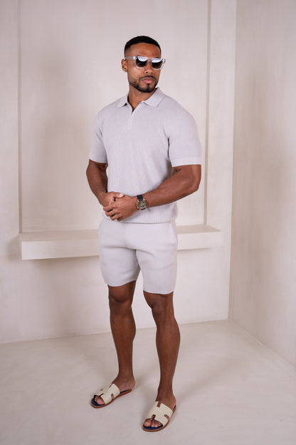 Premium Ribbed Knitted Shorts - Grey