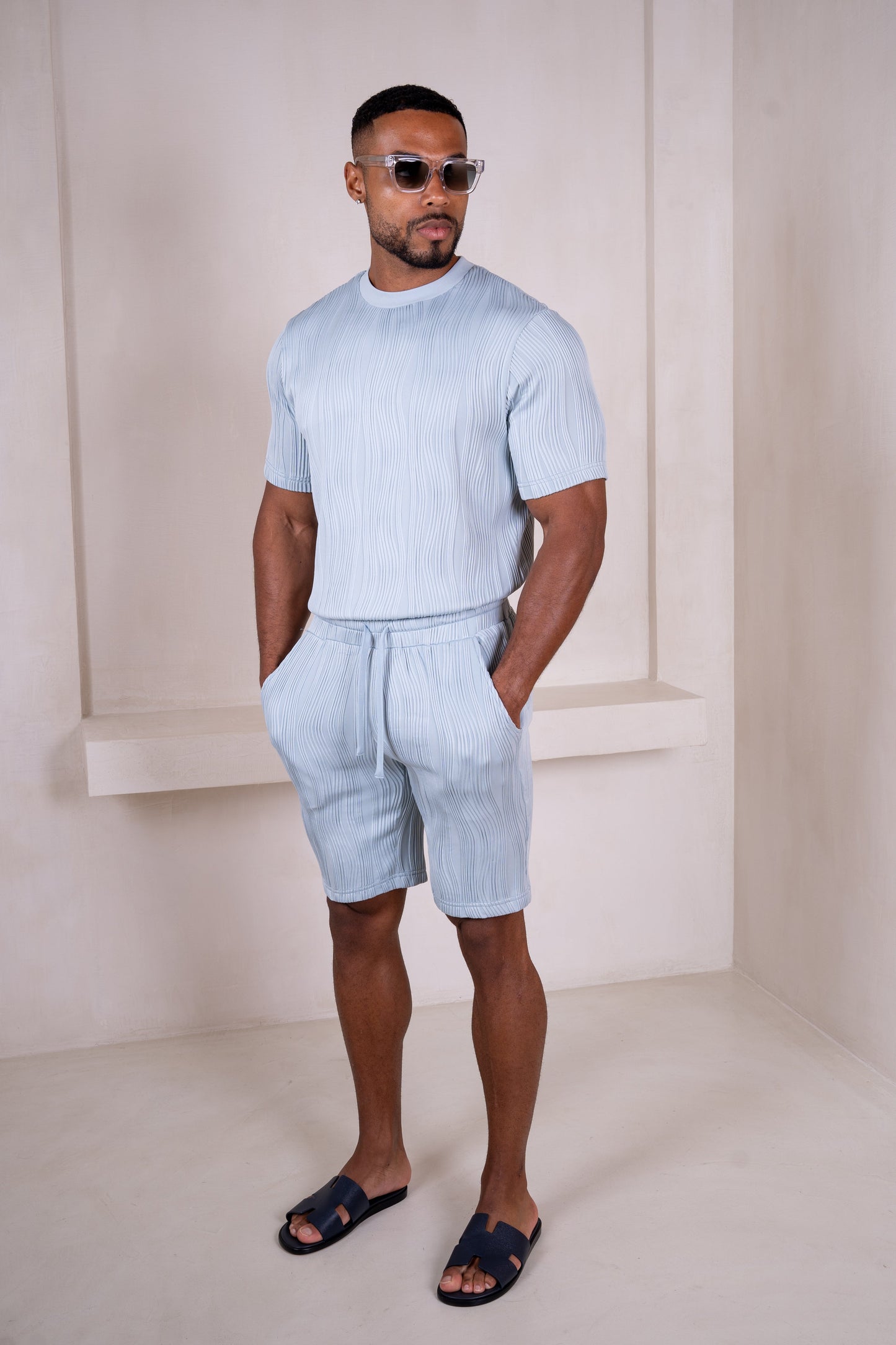 Ripple Texture Slim Fit T-Shirt - Pale Blue
