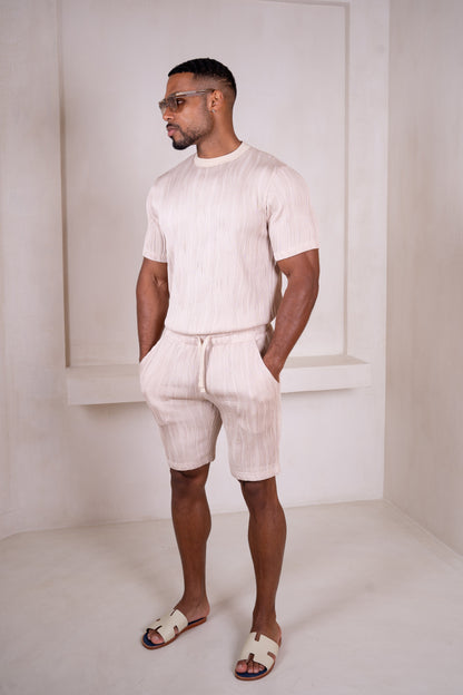 Ripple Texture Slim Fit T-Shirt - Taupe