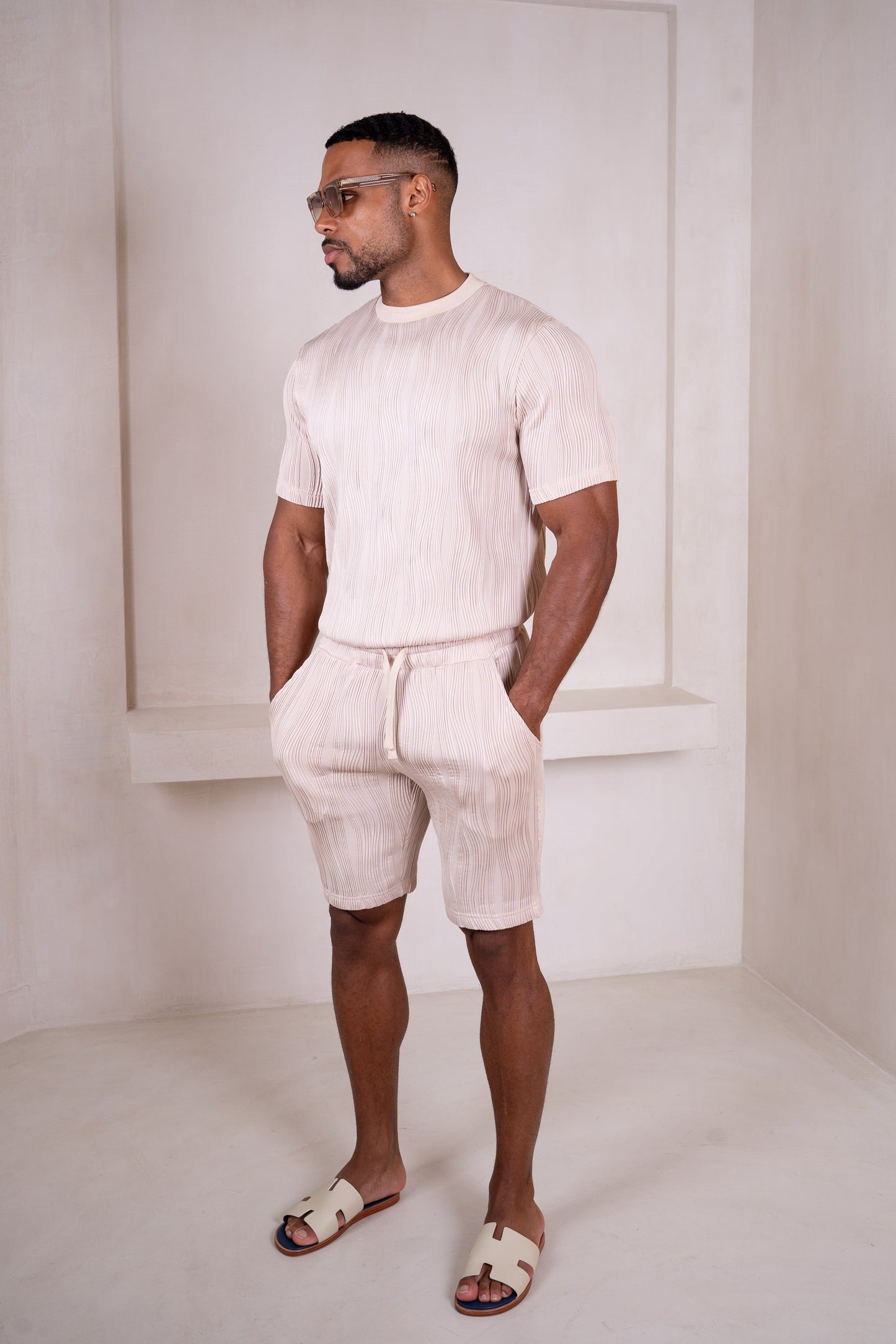 Ripple Texture Shorts - Taupe