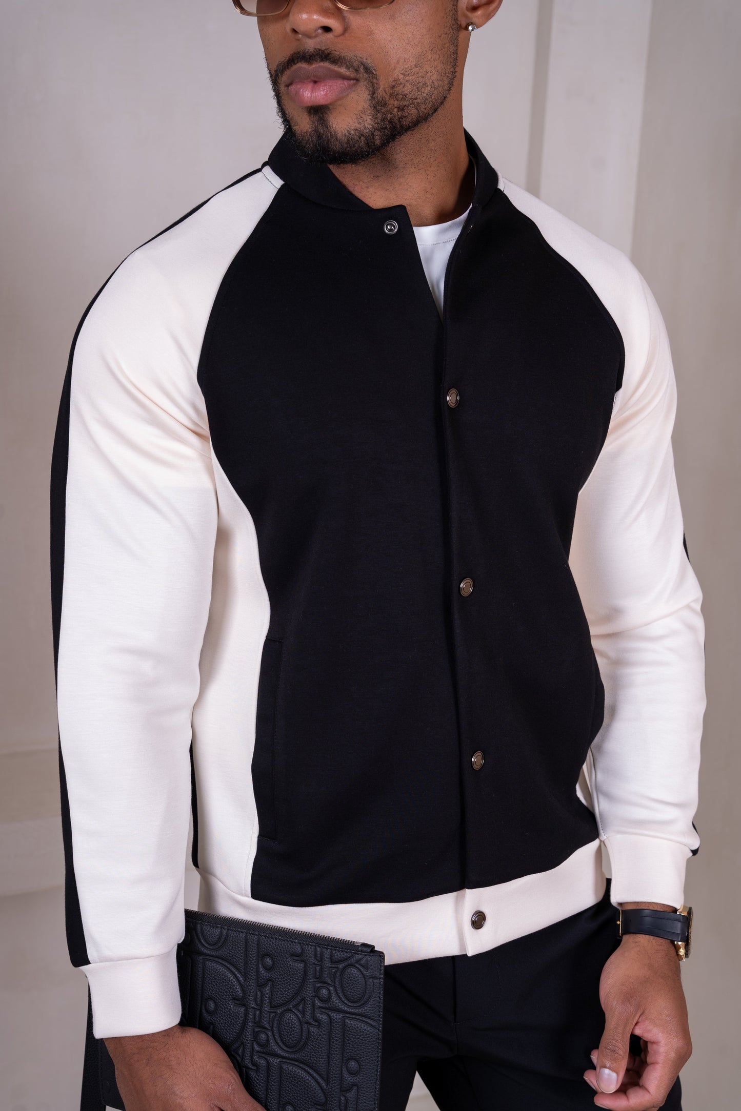 Panelled Scuba Varsity Jacket - Black