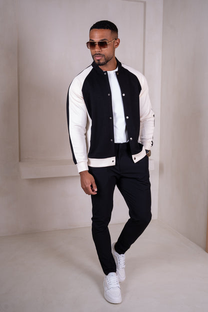 Panelled Scuba Varsity Jacket - Black