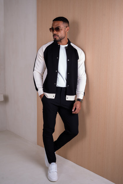 Panelled Scuba Varsity Jacket - Black