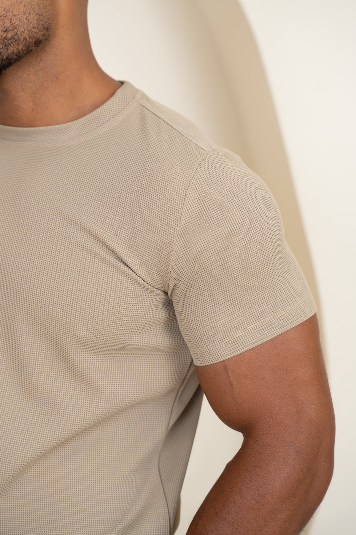 Waffle Knit Slim Fit T-Shirt - Taupe